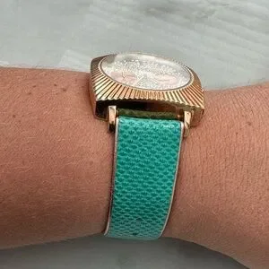 BCBGMaxAzria Gold & Teal Textured Square Watch (inoperative) BCBGMAXAZRIA Analog Wristwatches for sale | eBay main image 4
